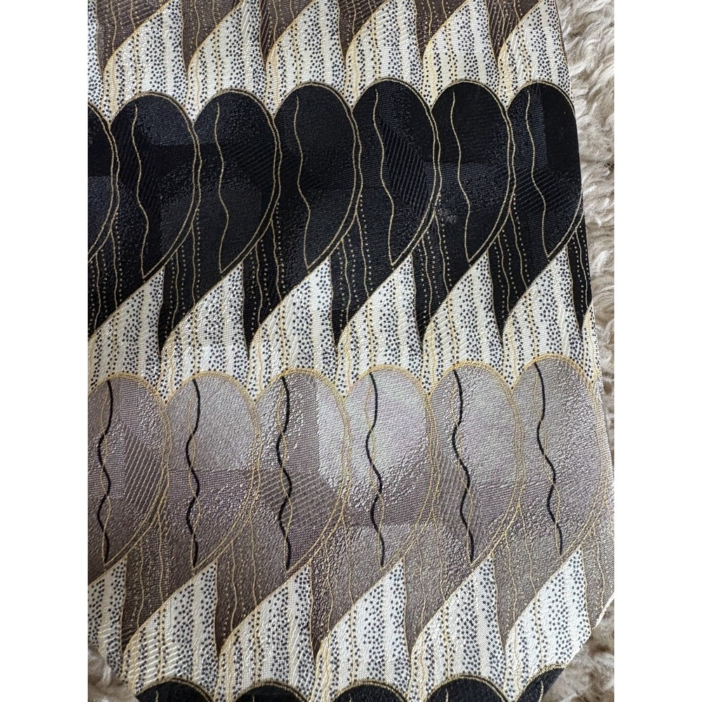 Franco de Napoli 100% Silk Geometric Handmade Gold Black White 59" L x 4"W - Picture 3 of 7